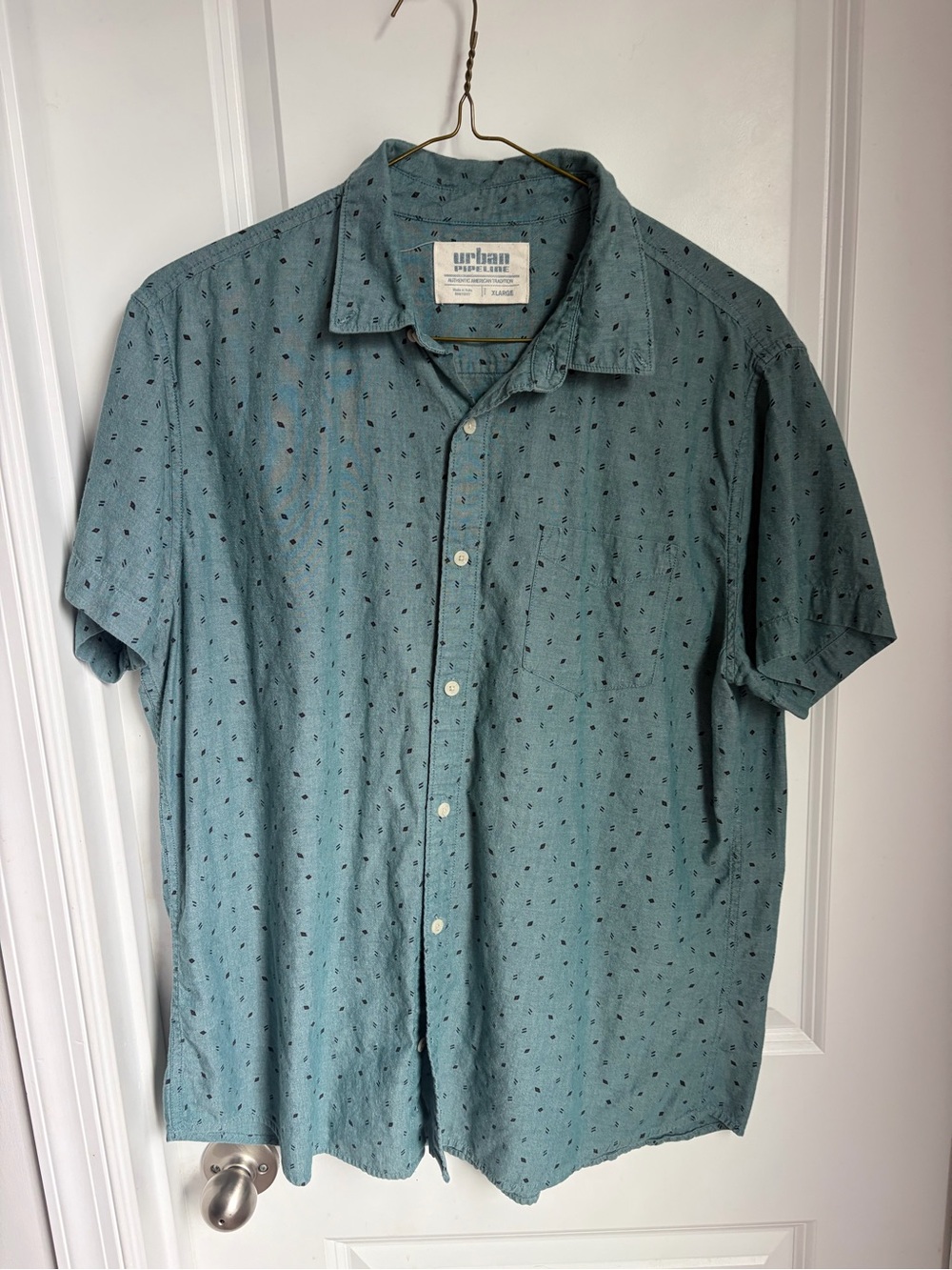 urban pipeline teal short-sleeve button-down with micro print